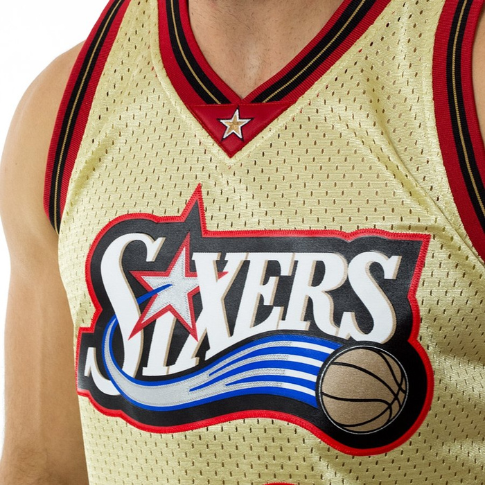 Mitchell and Ness gold swingman jersey QS Philadelphia 76ers Allen Iverson gold / red