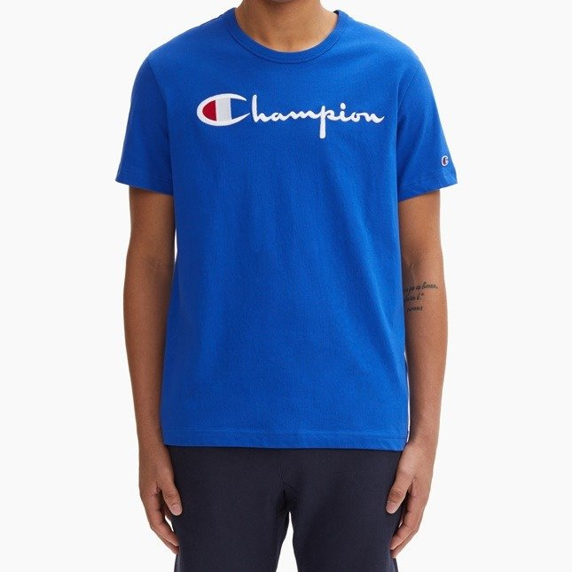 Koszulka męska Champion t-shirt Reverse Weave Embroidered Script Logo Tee royal (210972/S19/BS008)