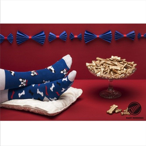 Many Mornings socks Dog Affair blue / white / red