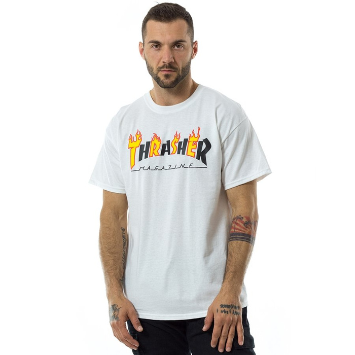 Koszulka męska Thrasher t-shirt Flame Mag white