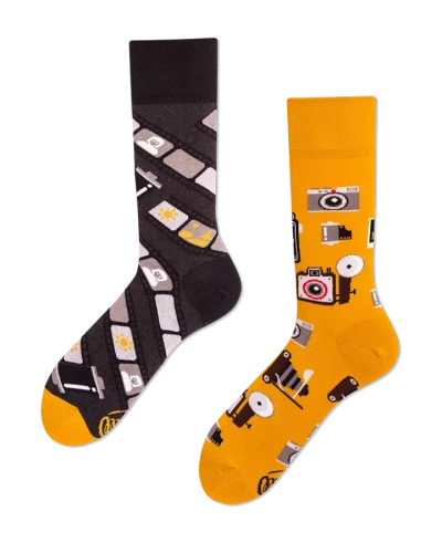 Many Mornings socks Quarter Retro Camera yellow / black