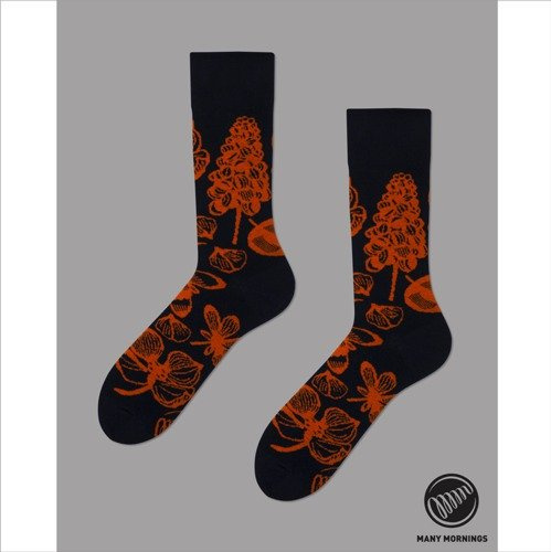 Many Mornings socks Dark Flower Sketch black / brown