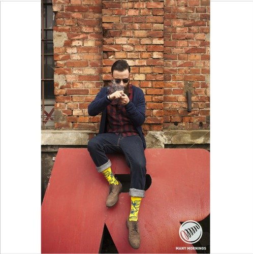 Many Mornings socks Light Flower Sketch yellow / blue