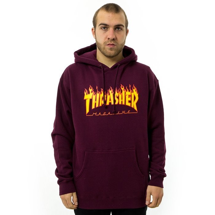 Bluza męska z kapturem Thrasher hoody Flame Logo maroon 
