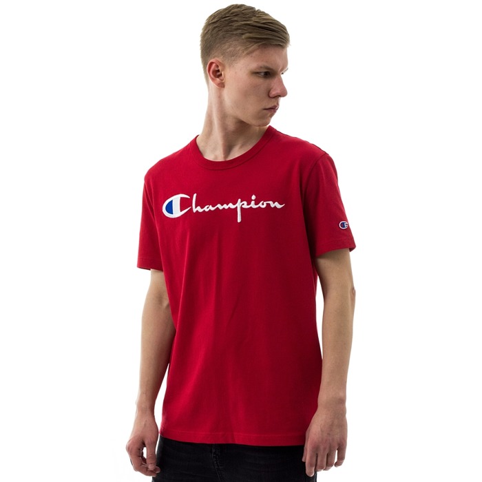 Koszulka męska Champion t-shirt Reverse Weave Embroidered Script Logo Tee red (210972/S19/RS053)