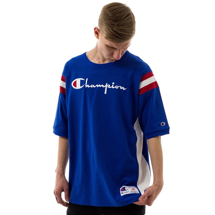 Koszulka męska Champion t-shirt Reverse Weave Script Logo American Football blue / white (213156-BS008)
