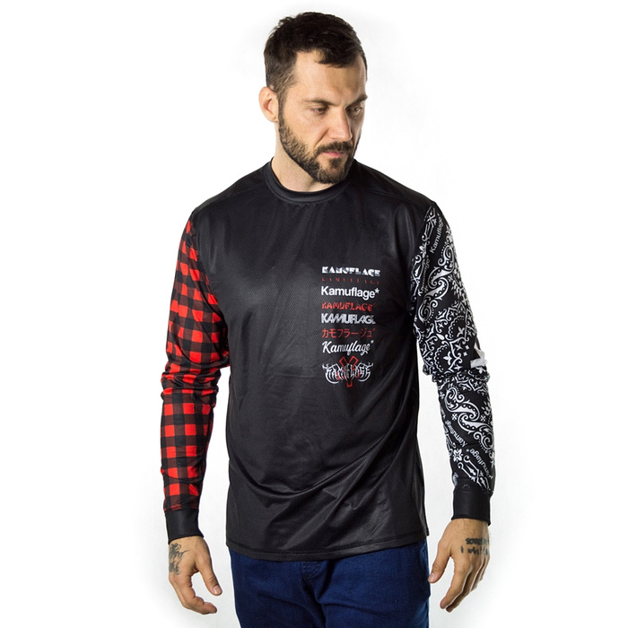 Koszulka męska z długim rękawem Kamuflage* longsleeve Bike Bandana & Checker black / red