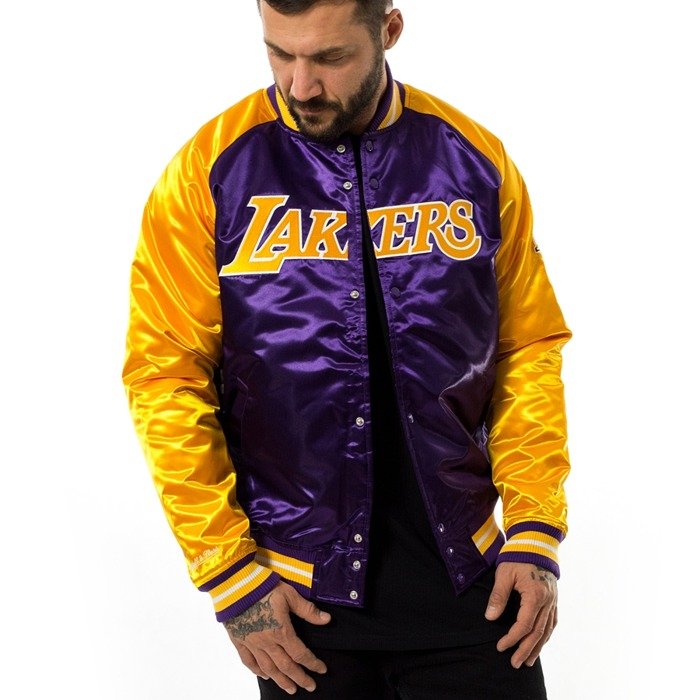 Kurtka męska Mitchell and Ness NBA Tough Season Satin Jacket Los Angeles Lakers purple / yellow