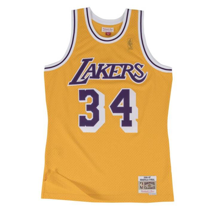 Mitchell and Ness koszulka koszykarska Jersey 2.0 HWC Los Angeles Lakers Shaquille O' Neal 1996-1997 yellow (kolekcja młodzieżowa)