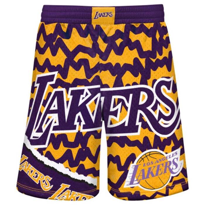 Mitchell and Ness spodenki koszykarskie męskie NBA Big Face Jumbotron 2.0 Los Angeles Lakers purple / yellow (kolekcja młodzieżowa)